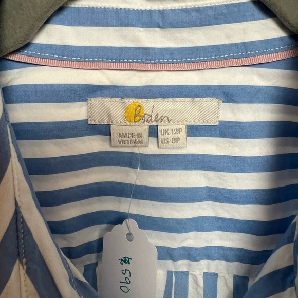 Boden Blue Striped Straight Cotton Button Down (12P) - Picture 4 of 4